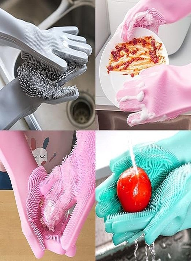 CLAPONE Gloves for Washing Dishes/Hand Gloves for Kitchen/Kitchen Gloves for Dishwashing/Dish Washing for Women/Cleaning/Rubber Scotch/Home Essentials Product/Silicone/cooking/Bathroom/Car-Multicolour - Image 3